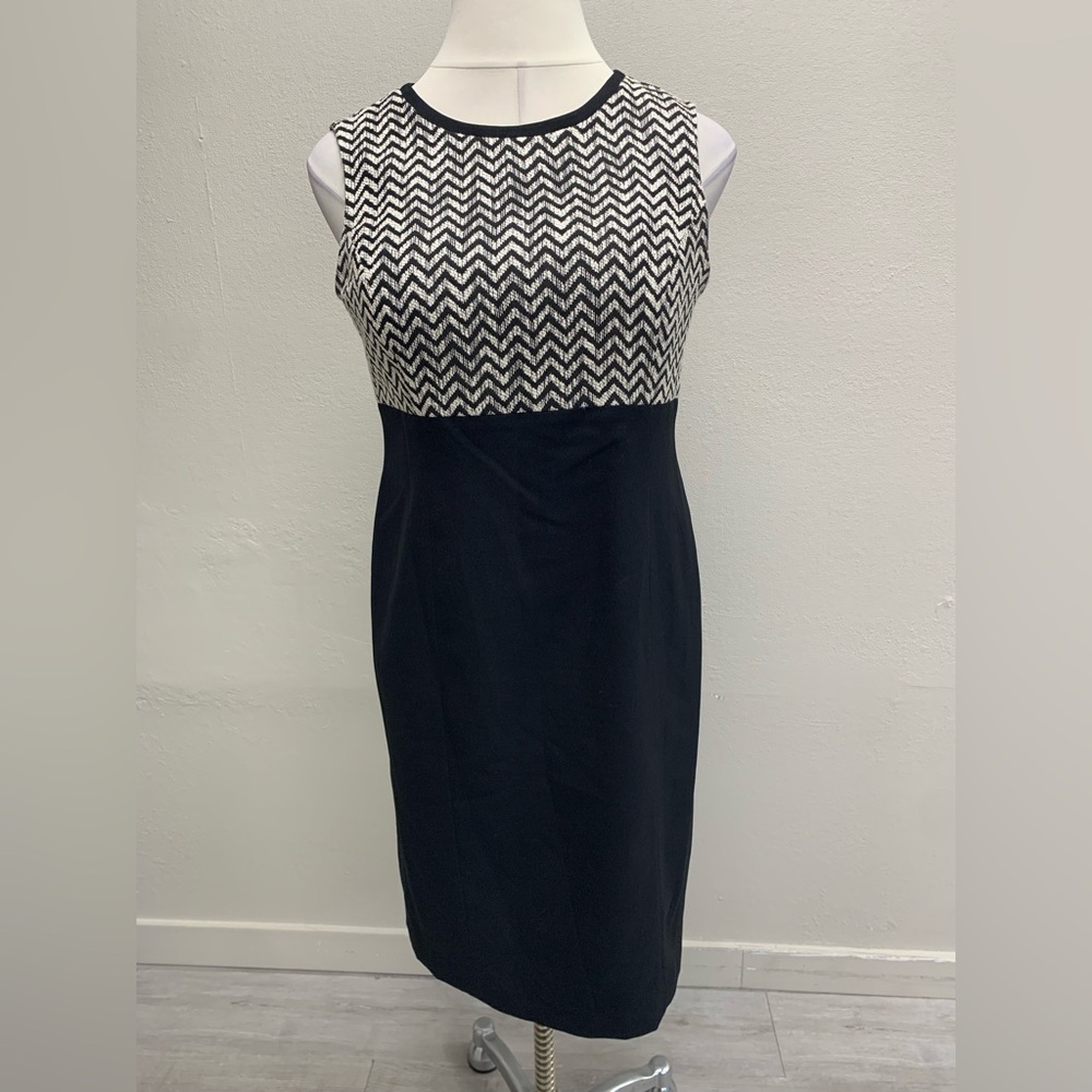 Kasper Black and White Chevron Sheath Dress.
